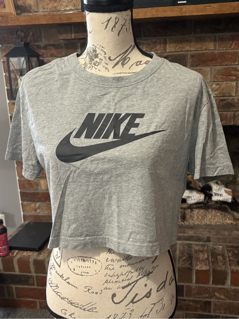 Nike Gray Oversized Crop Tee with Black Swoosh